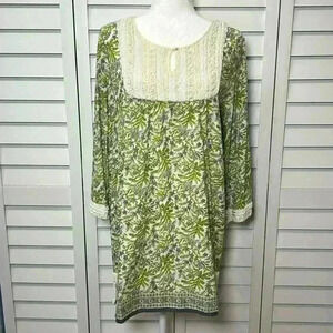 Calypso St. Barth Beaded Embroidered Flare Sleeve Floral Tunic Top Size Medium
